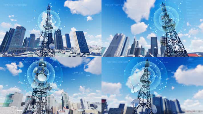 5G基站信号塔建设 科技城市网络数据传输