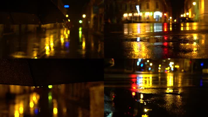 城市雨景、唯美雨夜、下雨夜景、雨伞雨滴