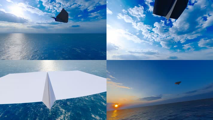 纸飞机飞越蓝天大海 放飞梦想