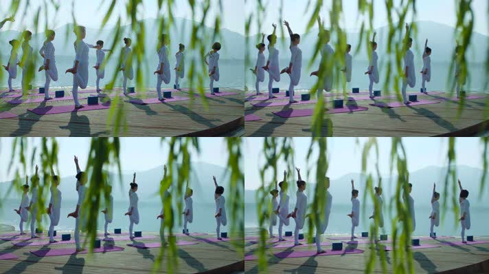 湖边锻炼 群体瑜伽 瑜伽 城市宣传片 