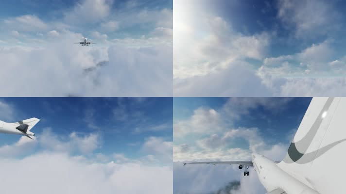 4k飞机在云中穿梭飞行
