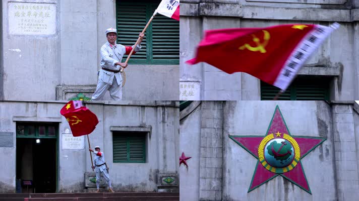 红军战士挥舞红旗