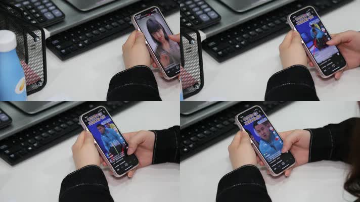 办公桌刷手机短视频  玩手机