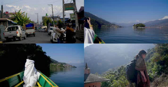 游客泛舟费瓦湖畔 4k人文旅拍 旅游路线