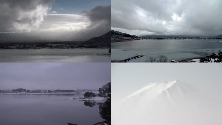 冬天雪景   湖  日本 变天  流云 