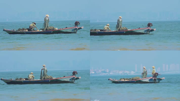 渔夫在海上捕鱼