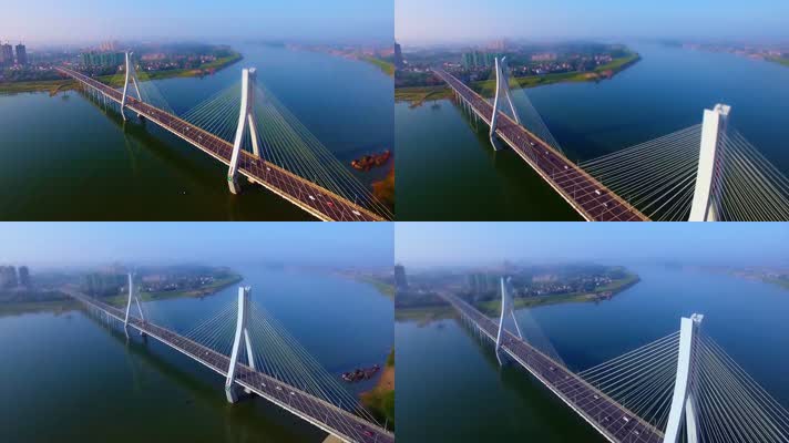 航拍城市跨江大桥成组镜头