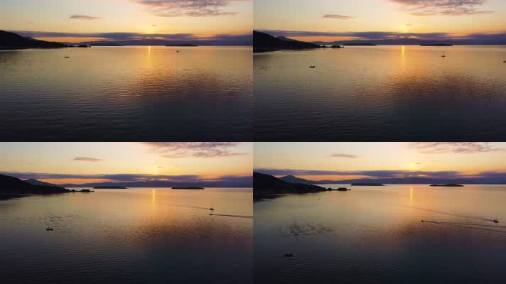 夕阳下的美丽湖泊
