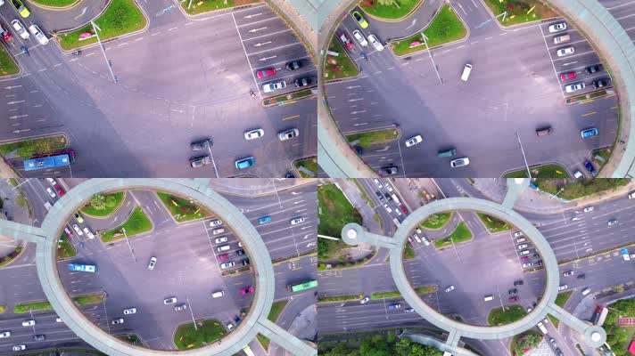 航拍道路交通路口环形天桥上升镜头