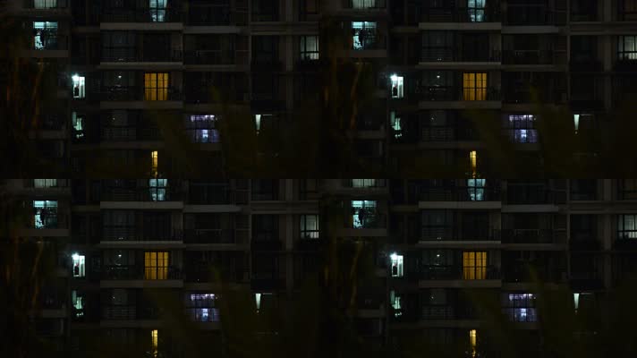夜晚住宅外观中景空镜