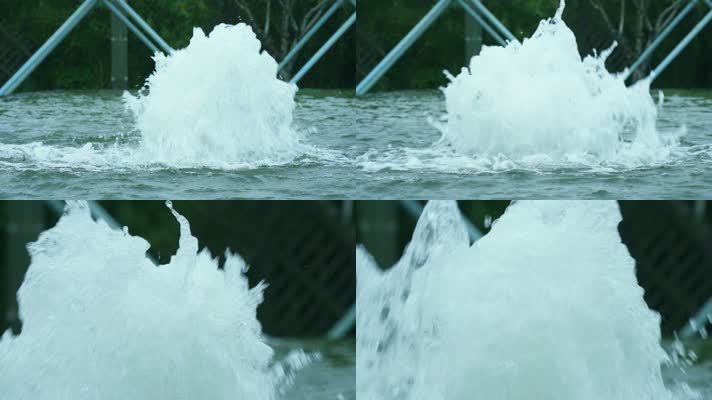 泉水翻腾的水花白色的泡沫实拍水