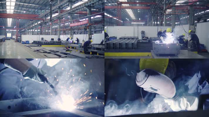 工厂工人烧电焊作业视频