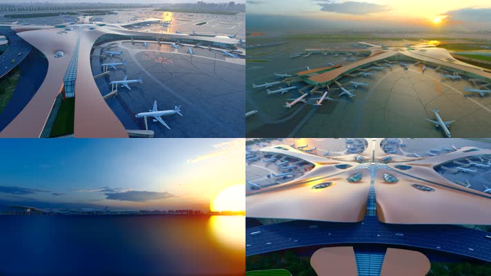 4k 北京大兴国际机场飞机起飞航拍素材