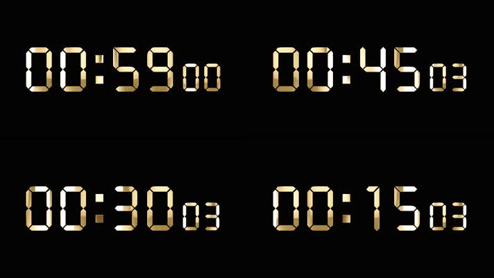 4K金色液晶数字倒数1分钟精确毫秒