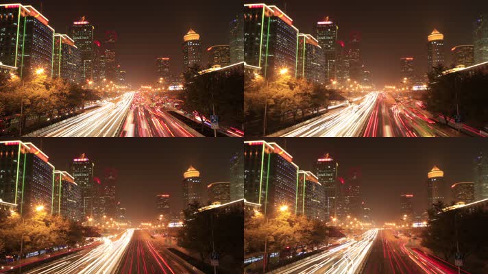 北京建国路夜景车流 移轴光影延时
