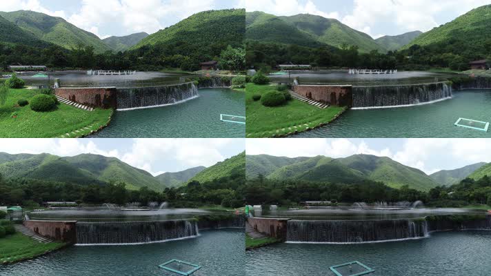 航拍 宜兴竹海 旅游生 态瀑布 喷泉