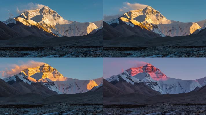 西藏珠穆朗玛峰日照金山日落延时 