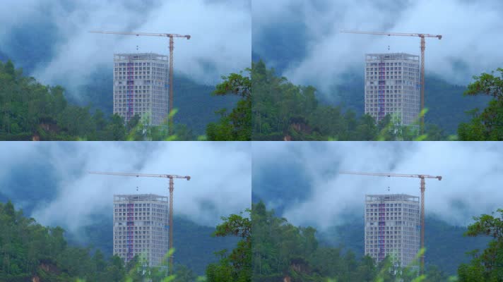 深圳坪山在建高楼云雾缭绕鸟叫声