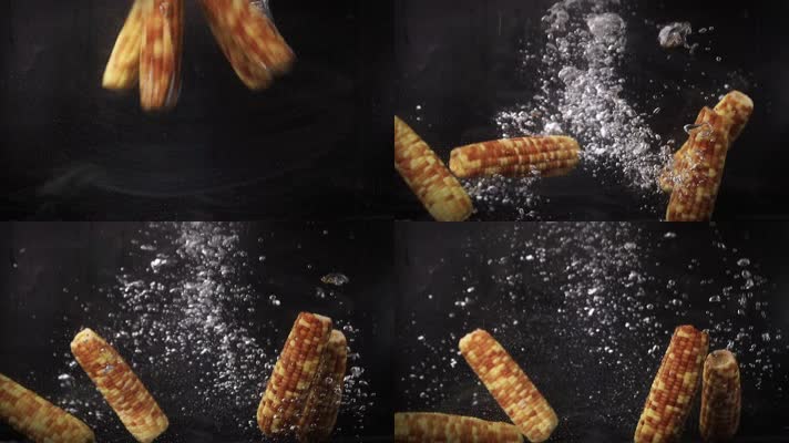 花糯玉米入水慢动作升格视频