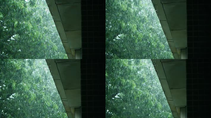 下雨的屋檐，雨滴滴落慢镜头