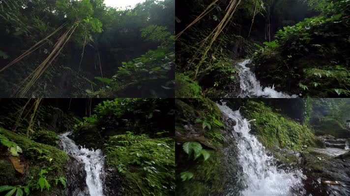 延时拍摄溪水林地瀑布