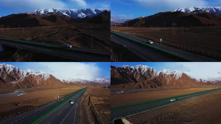 甘肃甘南公路雪山自然风光4K航拍