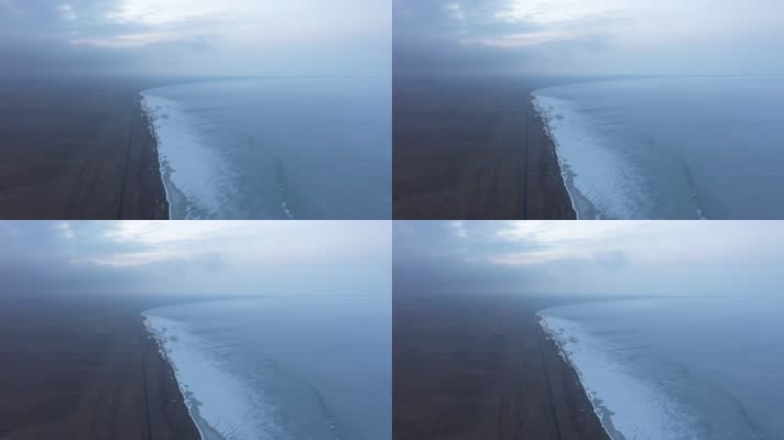 青海青海湖雪景自然风光4K航拍