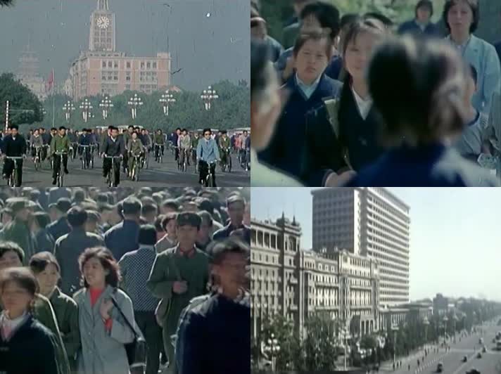 70年代老北京上班早高峰人群自行车流