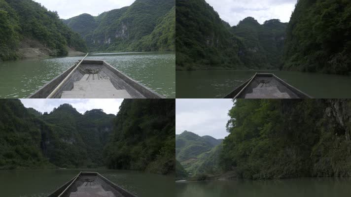 4k贵州黔东南手爬岩水库行船航行河流坐船