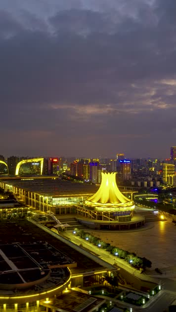 豎屏高清延時航拍南寧青秀區夜景視頻素材,延時攝影視頻素材下載,高清