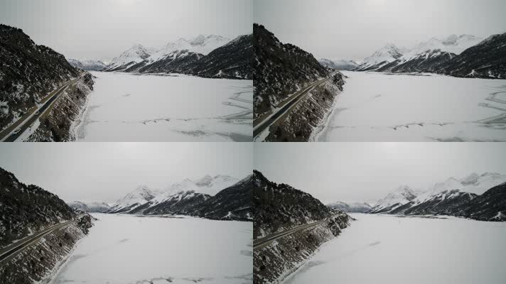 西藏冬天然乌湖雪景自然风光航拍