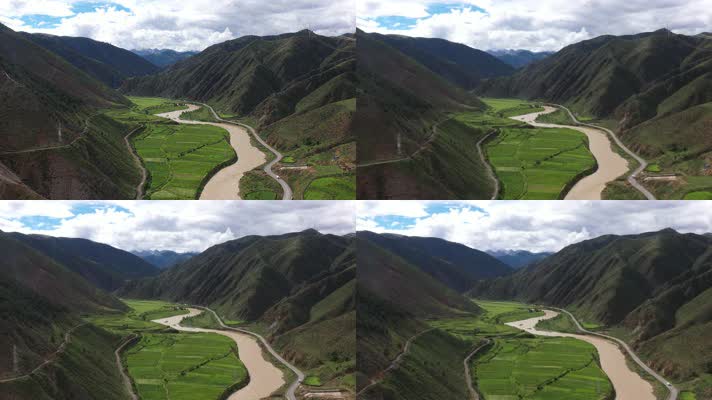 西藏波密村庄自然风光航拍