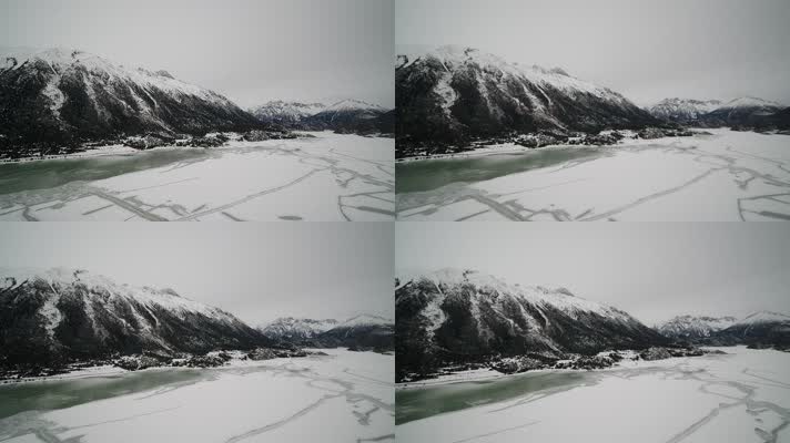 西藏冬天然乌湖雪景自然风光航拍