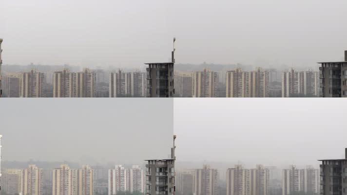 城市阴云密布雾霾延时摄影空镜