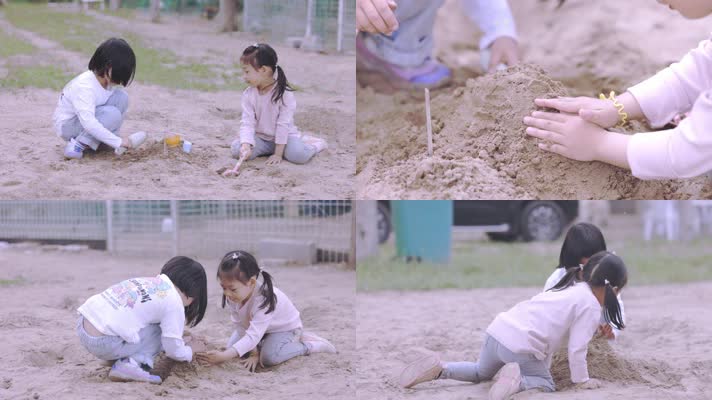 两个小女孩玩沙子