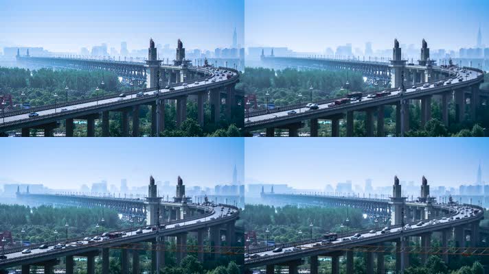 地标建筑南京长江大桥车流延时摄影