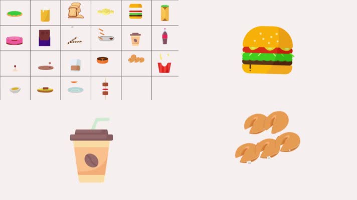 22个快餐食物卡通元素MG动画带透明通道