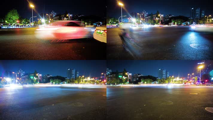 城市马路十字路口车流延时摄影
