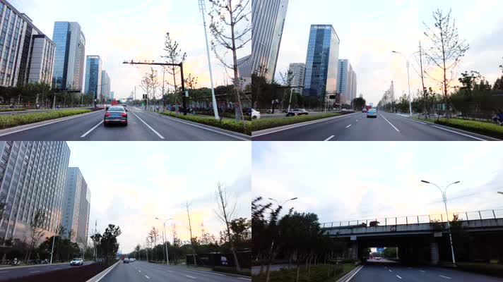 城市马路行驶的汽车空镜头