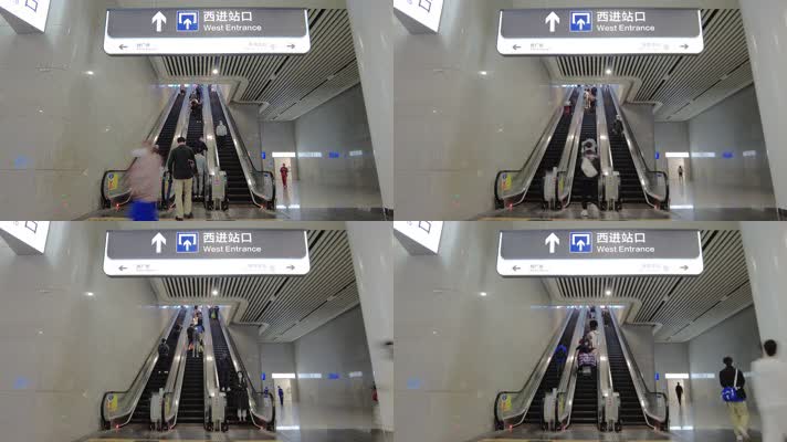 火车进站口电梯行人上下电梯延时摄影