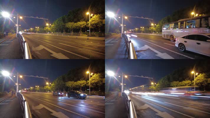 城市夜晚马路车流延时摄影