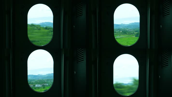 高铁动车火车窗外田野风景4k