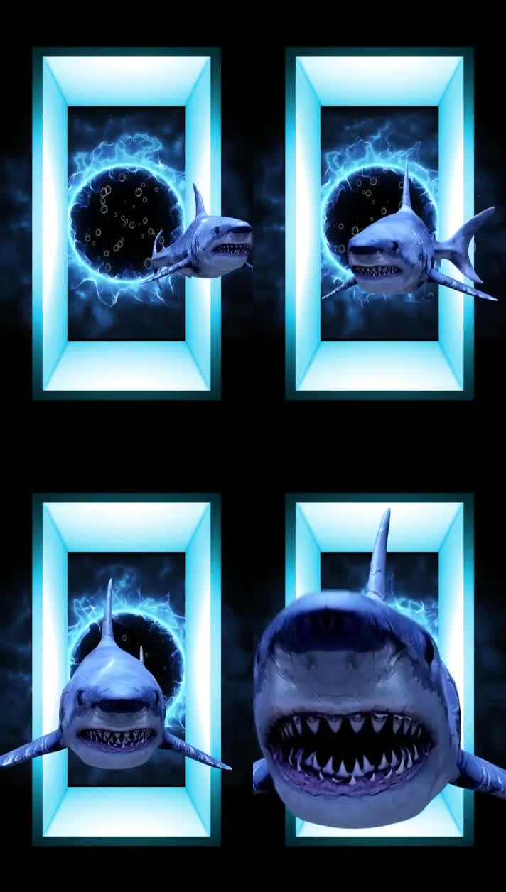 裸眼3d鲨鱼咬人 鲨鱼冲屏 动漫特效 酷炫