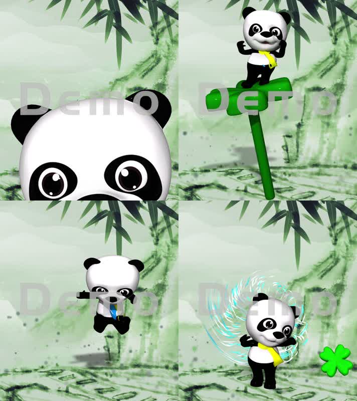 柱子熊猫 维尼熊 小浣熊 裸眼3d熊猫 动漫