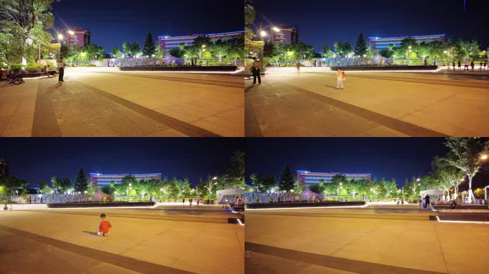 夜晚广场行人人流延时摄影