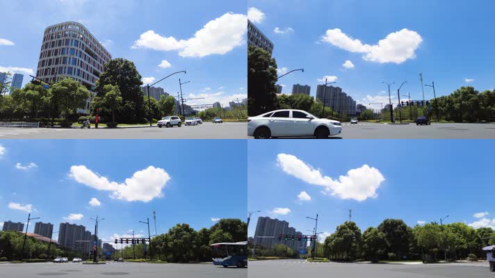 城市马路蓝天白云唯美空镜头