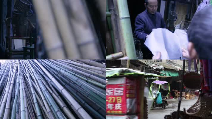 传统竹梯制作竹制品市场  4k实拍