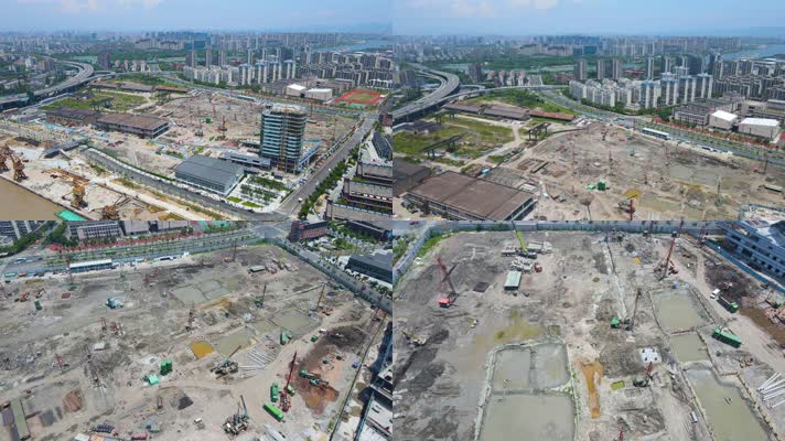 宁波建设施工工地园区发展建设4K航拍