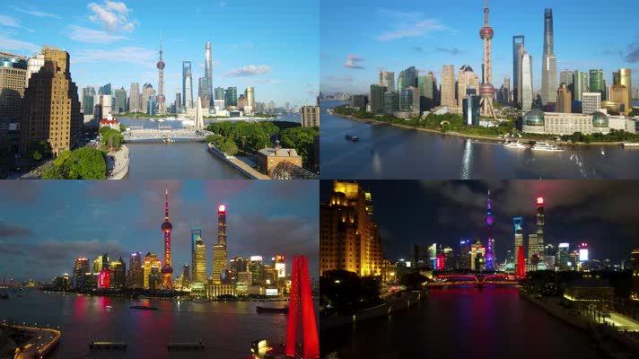 上海外白渡桥白天夜景4K航拍原素材