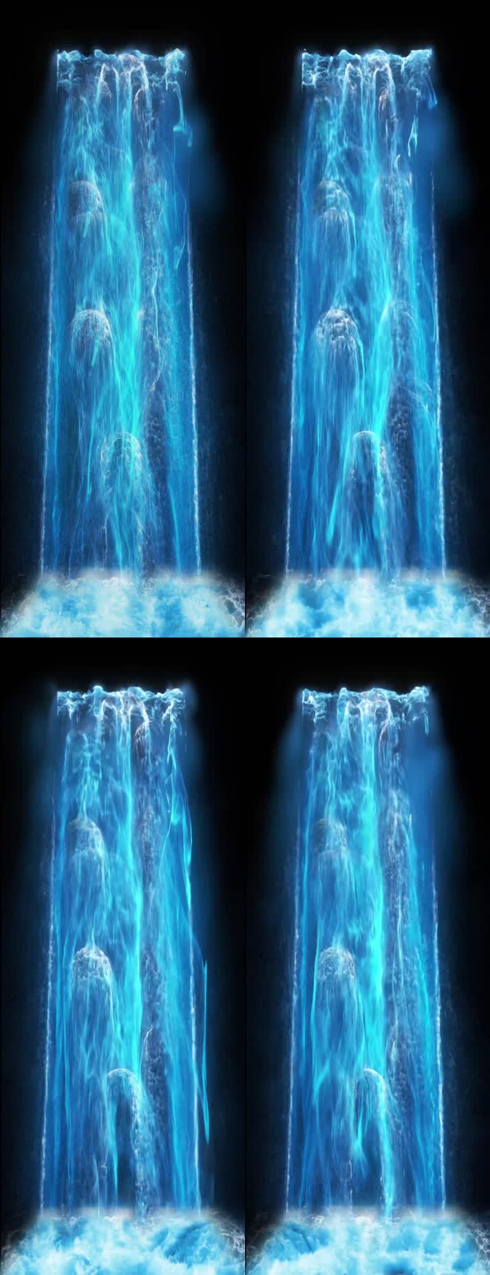 蓝色瀑布流水 竖排素材 梦幻唯美  墙面投影